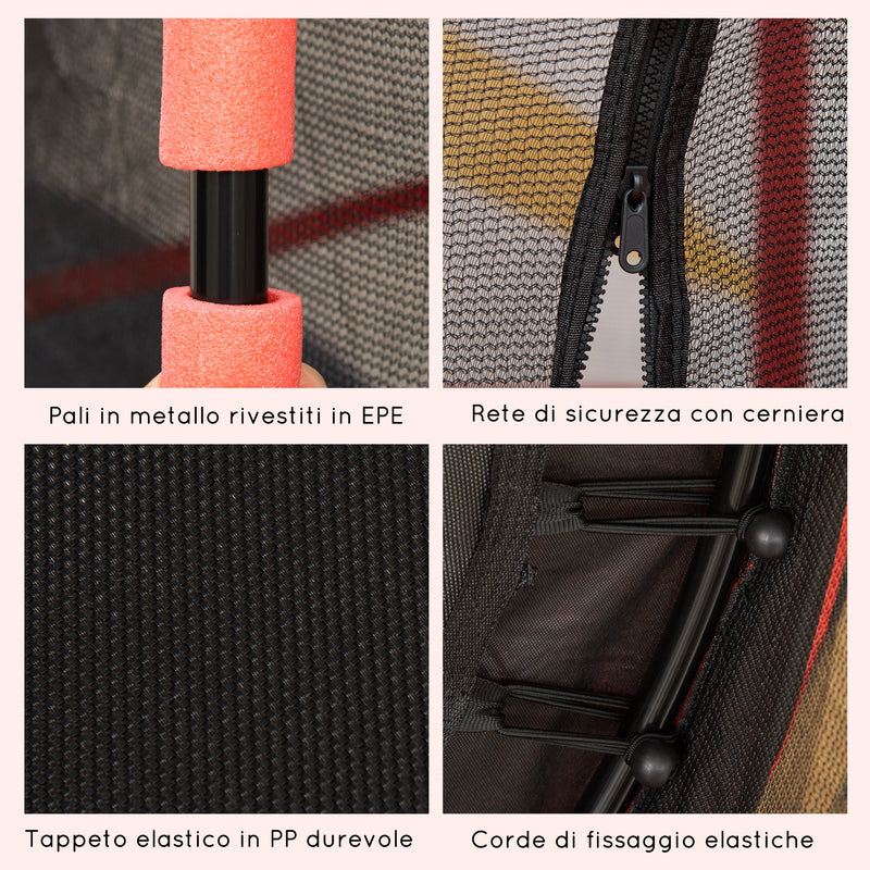 Trampolino Tappeto Elastico per Bambini Ø163x163 cm con Rete di Sicurezza e Corde Elastiche Rosso