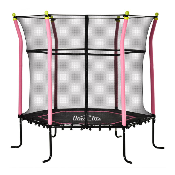 acquista Trampolino Tappeto Elastico per Bambini Ø161x163 cm con Rete di Sicurezza e Corde Elastiche Rosa