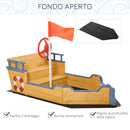 Sabbiera da Esterno per Bambini a Forma di Nave 158x78x45,5 cm con Contenitore in Legno