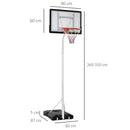 Canestro Basket da Esterno Altezza Regolabile 210-260 cm Ruote Integrate Bianco