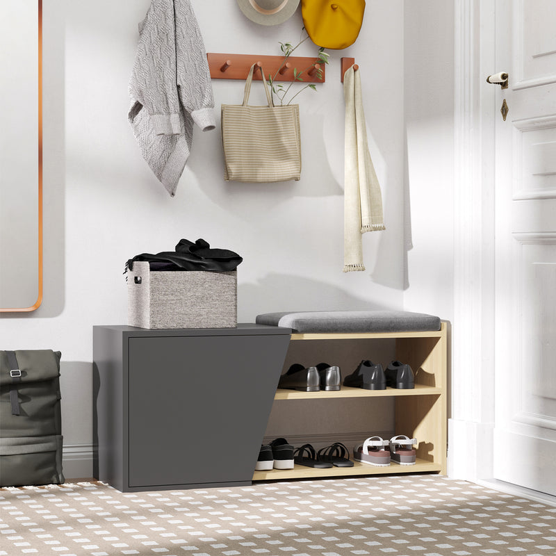 Panca Scarpiera Salvaspazio 104x37x47 cm 8 Paia di Scarpe in Truciolare Rovere e Antracite