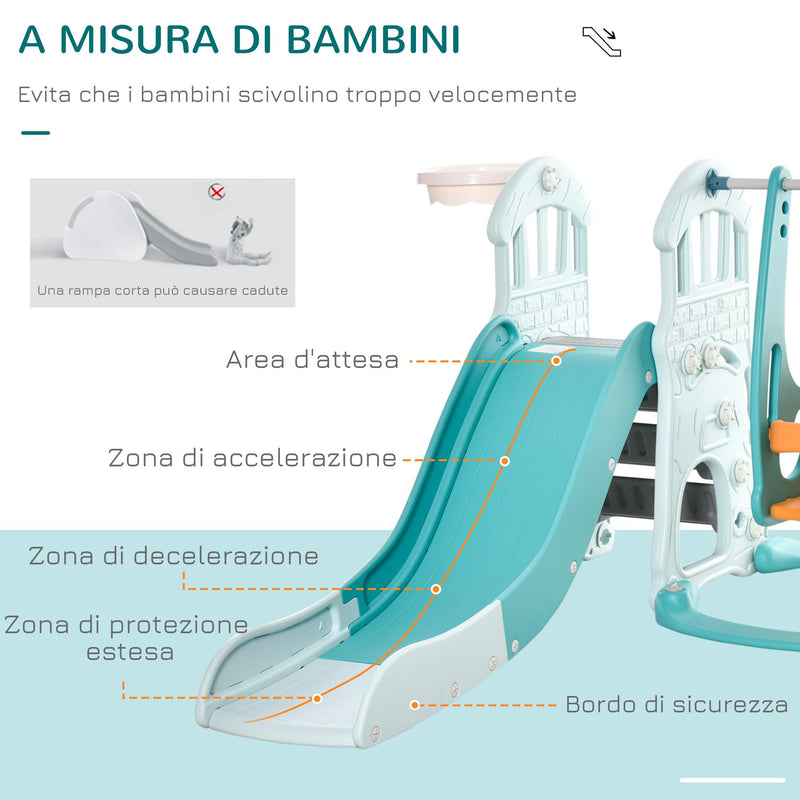Scivolo 4 in 1 con altalena e supporto da basket per bambini, scala da Scivolo 4 in 1 con altalena e supporto da basket per bambini, scala da