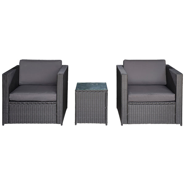 sconto Set Salotto da Giardino 2 Poltroncine e Tavolino con Cuscini in Rattan Nero