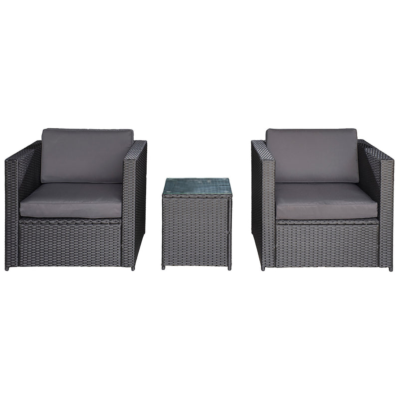 Set Salotto da Giardino 2 Poltroncine e Tavolino con Cuscini in Rattan Nero