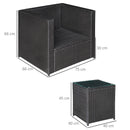 Set Salotto da Giardino 2 Poltroncine e Tavolino con Cuscini in Rattan Nero