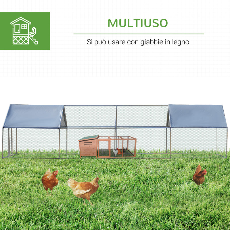 Pollaio per Galline 300x800x195 cm in Metallo Zincato con Copertura Argento