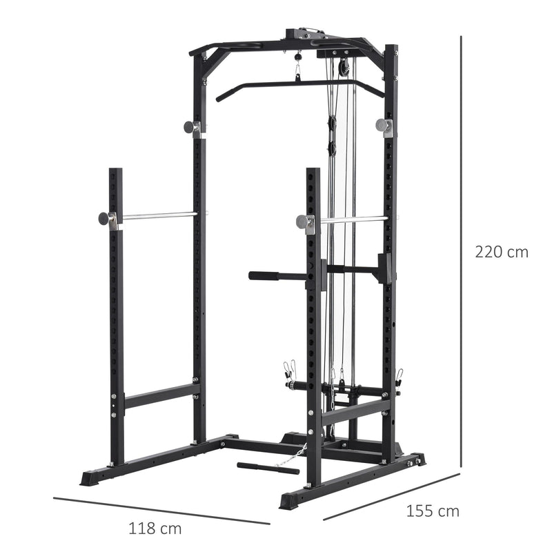 Stazione Fitness Multifunzione 155x118x220 cm in Acciaio Nero