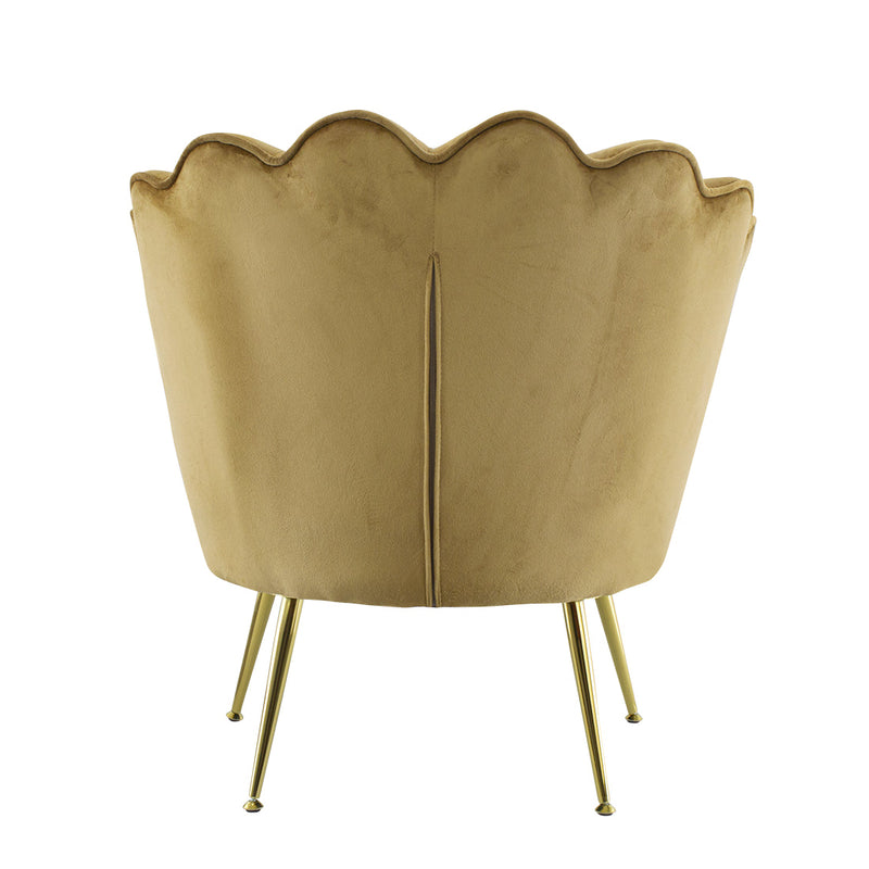 Poltrona Imbottita Schienale a Conchiglia in Velluto Piedi Oro Marrone