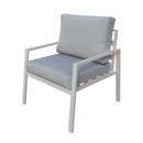 Set Salotto da Giardino Divano 2 Poltrone e Tavolino con Cuscini in Alluminio Tortora