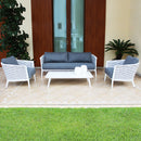 Set Salotto da Giardino Divano 2 Poltrone e Tavolino con Cuscini in Alluminio Grigio