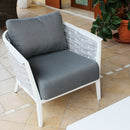 Set Salotto da Giardino Divano 2 Poltrone e Tavolino con Cuscini in Alluminio Grigio