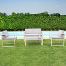 Set Salotto da Giardino Divano 2 Poltrone e Tavolino con Cuscini in Alluminio Tortora