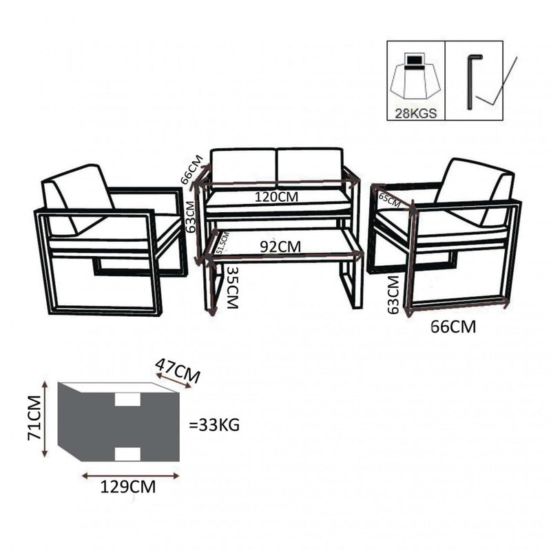 Set Salotto da Giardino Divano 2 Poltrone e Tavolino con Cuscini in Alluminio Tortora