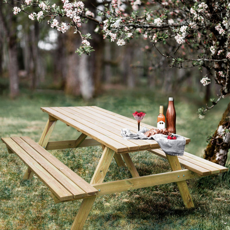 Panche Tavolo Da Picnic In Legno Tavolo Da Pic Nic Con Panche 180x160x71 Cm  In Legno Marrone