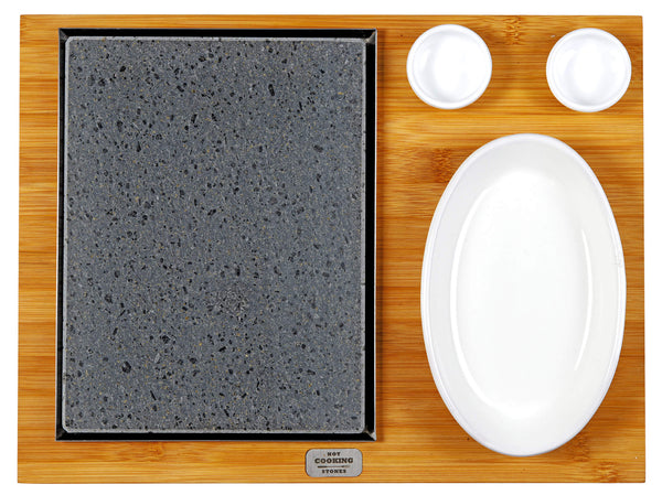 prezzo Pietra Lavica 19x25 cm con Insalatiera 2 Ciotole e Supporto in Legno di Bamboo American