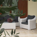 Set Salotto da Giardino Divano 2 Poltrone e Tavolino con Cuscini in Wicker Bianco