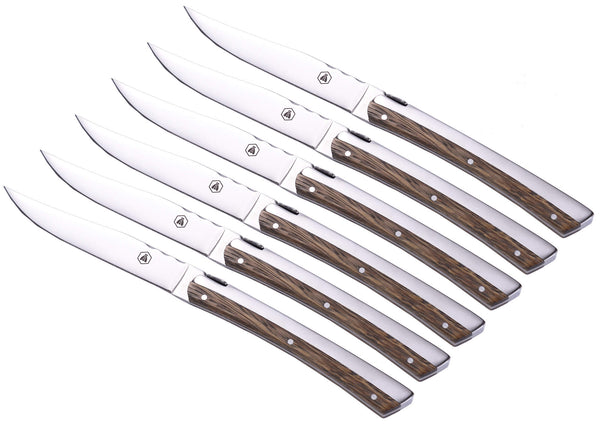 acquista Set 6 Coltelli da Bistecca Lama Liscia Manico in Legno Zebrato