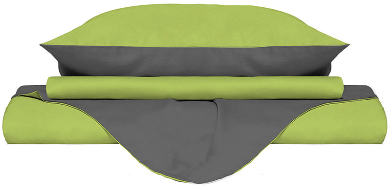 Copripiumino con Sacco e Federe Doubleface in Cotone Verde Acido\/Fumo Varie Misure