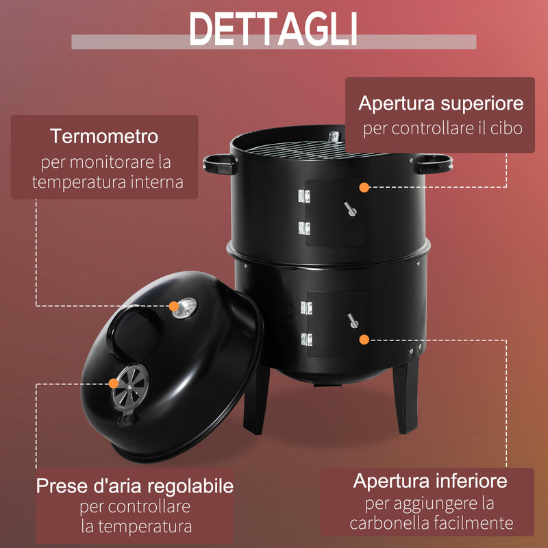 Barbecue a Carbone Carbonella Ø40x80 cm in Acciaio Nero