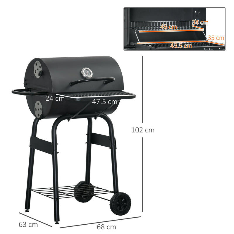 Barbecue a Carbone Carbonella 68x63x102 cm con Coperchio in Metallo Nero