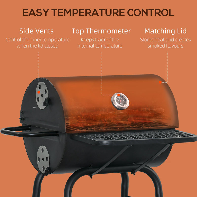 Barbecue a Carbone Carbonella 68x63x102 cm con Coperchio in Metallo Nero