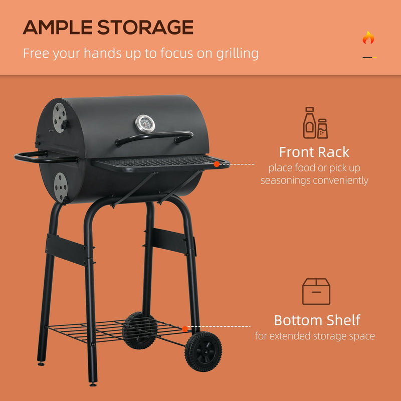 Barbecue a Carbone Carbonella 68x63x102 cm con Coperchio in Metallo Nero