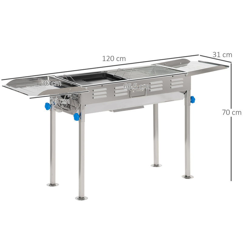 Barbecue a Carbone Carbonella 120x31x60-70 cm in Acciaio Inox Argento