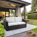 Divano da Giardino 141x71x75 cm in Polipropilene Effetto Rattan Grigio e Nero