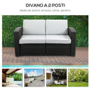Divano da Giardino 141x71x75 cm in Polipropilene Effetto Rattan Grigio e Nero
