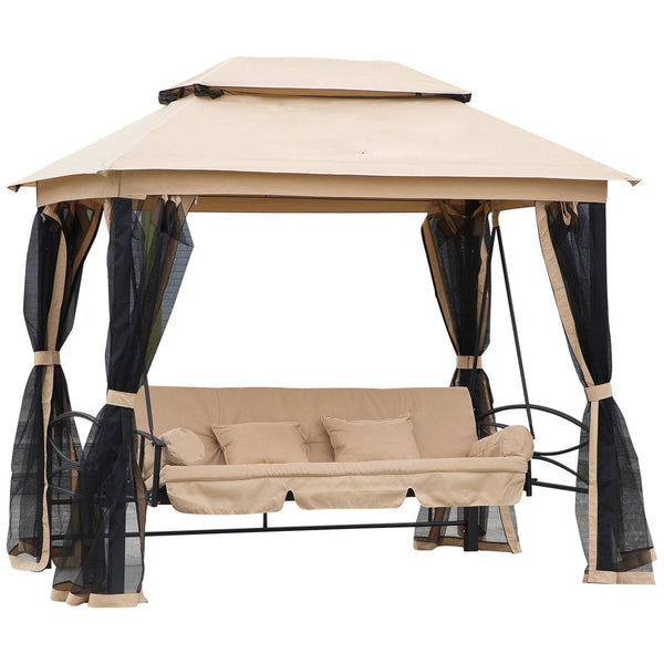 sconto Dondolo 3 Posti 256x172x248 cm con Copertura a Gazebo e Zanzariera Beige e Nero