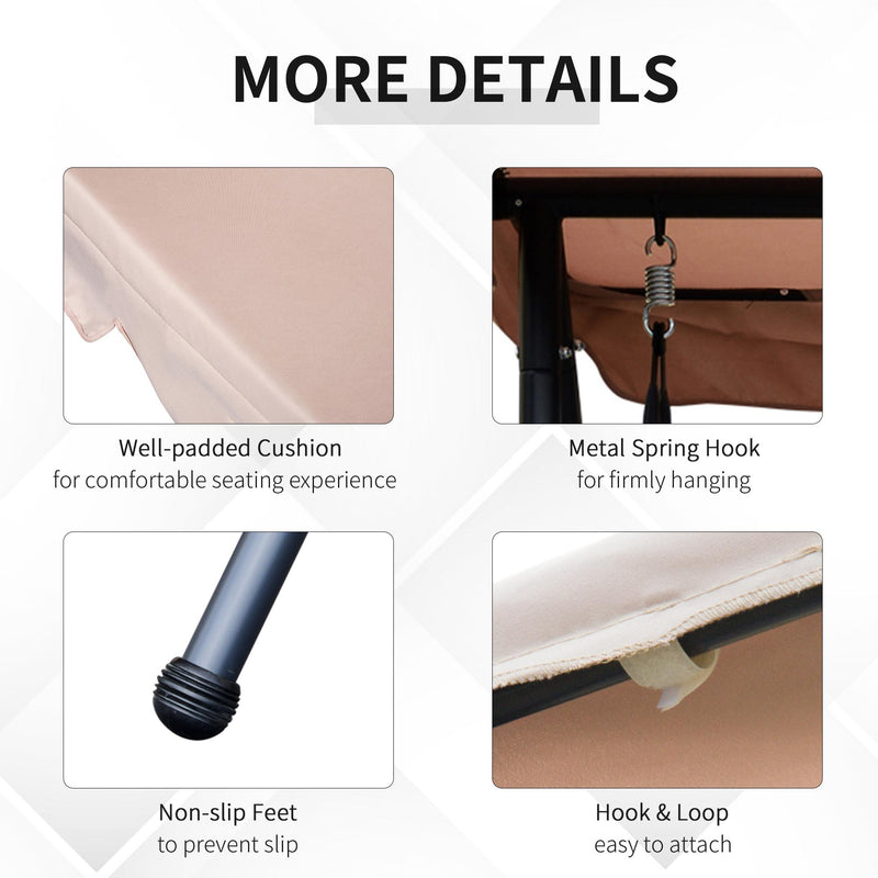 Dondolo 3 Posti 200x125x170 cm in Acciaio e Poliestere Beige