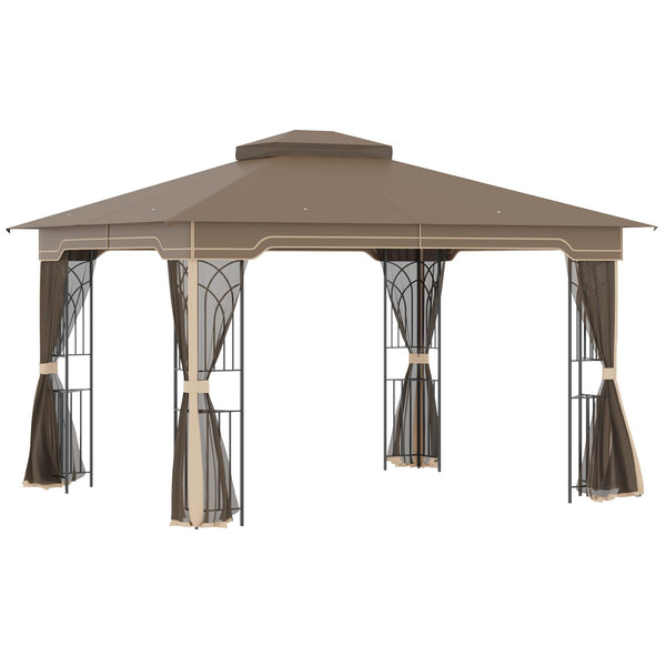 Gazebo da Giardino 3,65x3m in Metallo Marrone e Beige acquista