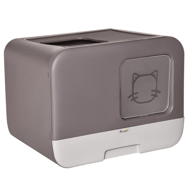 Lettiera Coperta per Gatti 53x40x40 cm in Plastica Viola e Bianco sconto