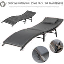 Set 2 Lettini Prendisole e Tavolino Pieghevoli in Rattan Grigio