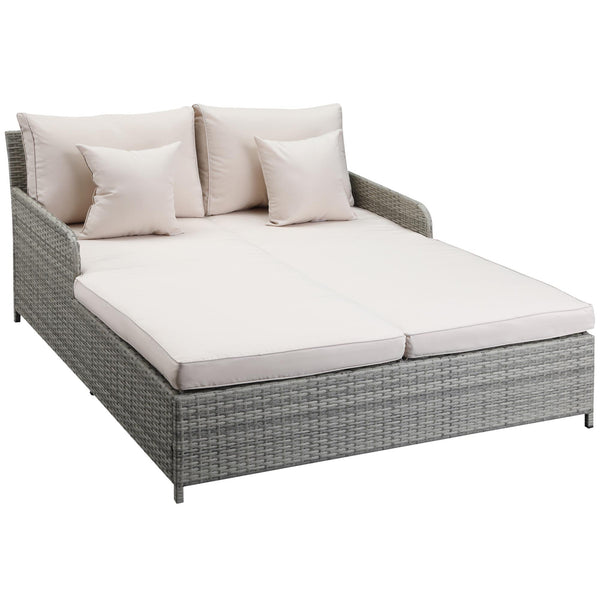 sconto Lettino Prendisole 2 Posti da Giardino 158x134x70 cm in Rattan e Polietilene Grigio
