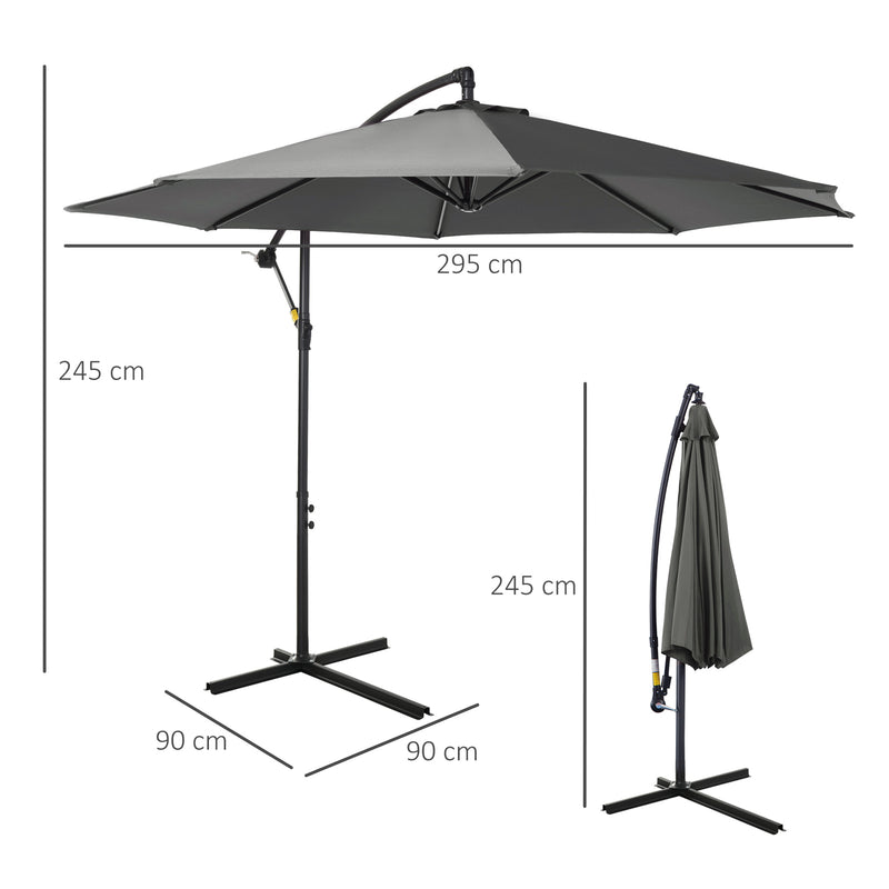 Ombrellone da Giardino Decentrato Ø300x250 cm in Acciaio e Poliestere Grigio