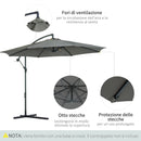 Ombrellone da Giardino Decentrato Ø300x250 cm in Acciaio e Poliestere Grigio