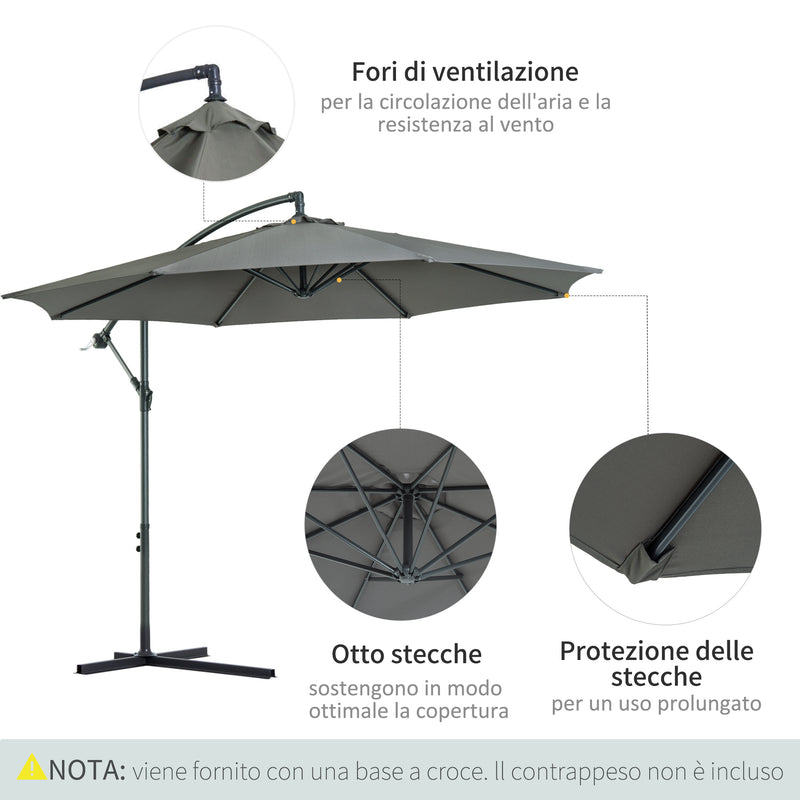 Ombrellone da Giardino Decentrato Ø300x250 cm in Acciaio e Poliestere Grigio