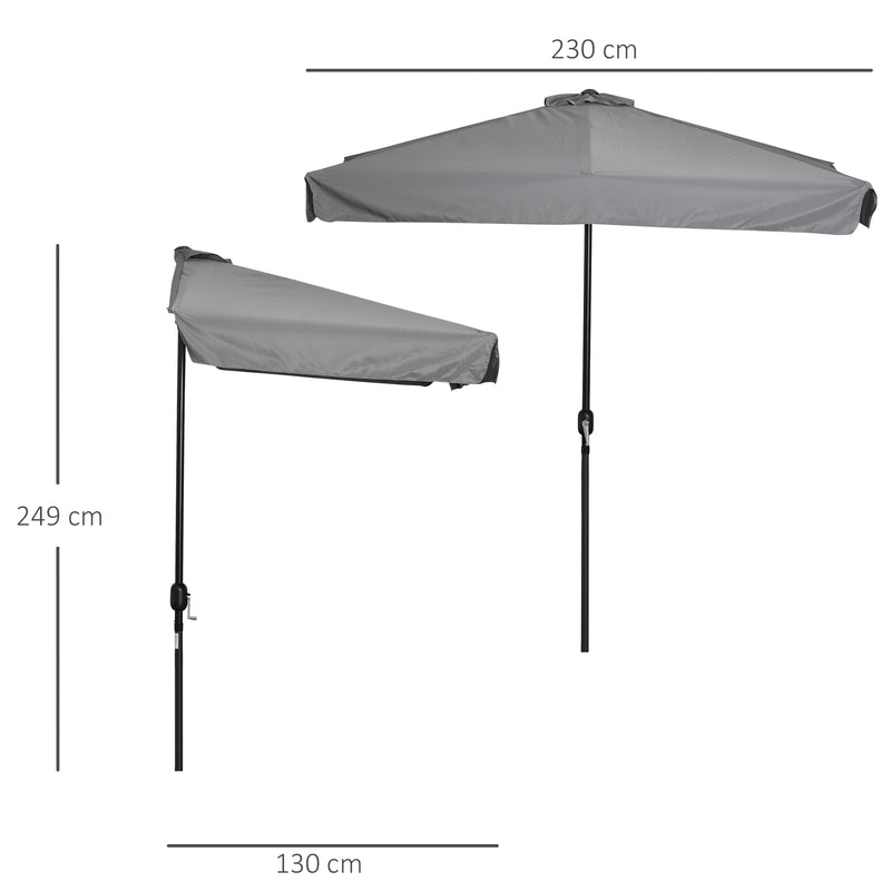 Mezzo Ombrellone da Giardino 230x130x249 cm in Metallo e Poliestere Grigio