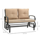 Panchina Dondolo da Giardino 2 Posti 122x70x87 cm in Acciaio e Ghisa con Cuscini Khaki