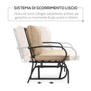 Panchina Dondolo da Giardino 2 Posti 122x70x87 cm in Acciaio e Ghisa con Cuscini Khaki