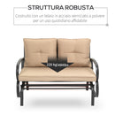 Panchina Dondolo da Giardino 2 Posti 122x70x87 cm in Acciaio e Ghisa con Cuscini Khaki