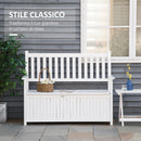 Panchina da Giardino 2 Posti 123,5x66,5x97 cm con Contenitore in Legno Bianco