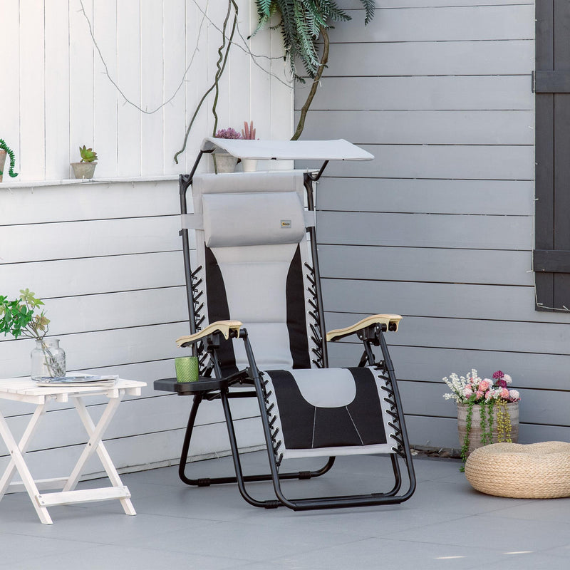 Sedia Sdraio Zero Gravity Reclinabile 89x65x113 cm in Acciaio e Tessuto Oxford Grigio Chiaro