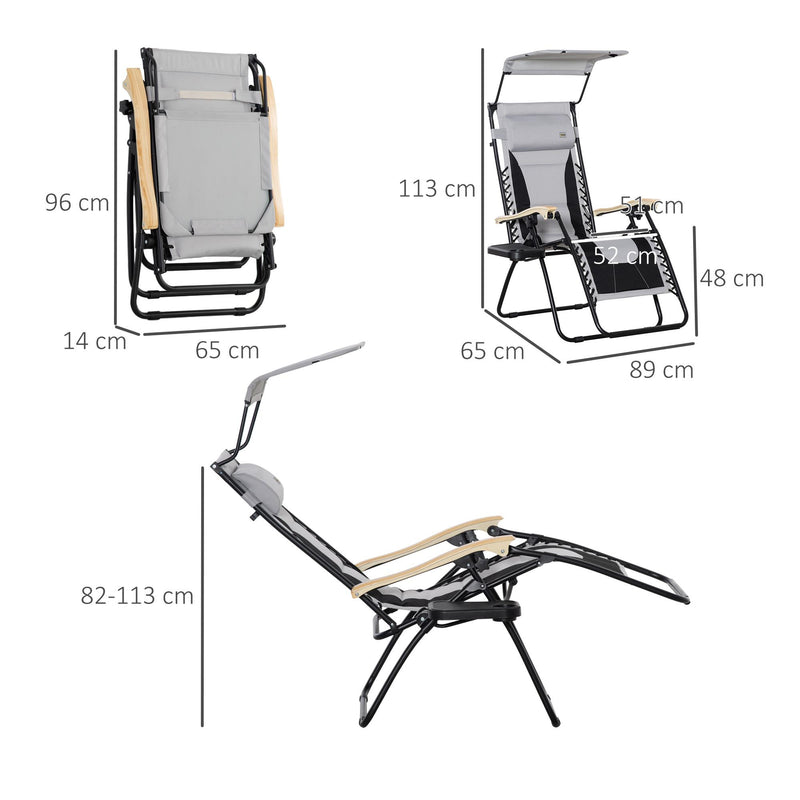 Sedia Sdraio Zero Gravity Reclinabile 89x65x113 cm in Acciaio e Tessuto Oxford Grigio Chiaro