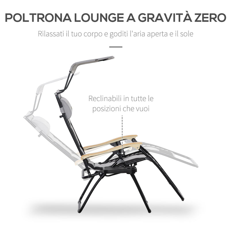 Sedia Sdraio Zero Gravity Reclinabile 89x65x113 cm in Acciaio e Tessuto Oxford Grigio Chiaro