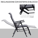Set 2 Sedie Sdraio Zero Gravity Reclinabile 65x70x111 cm in Acciaio e Tessuto a Rete Grigio