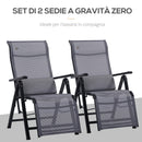 Set 2 Sedie Sdraio Zero Gravity Reclinabile 65x70x111 cm in Acciaio e Tessuto a Rete Grigio