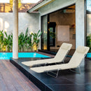 Set 2 Lettini Prendisole Pieghevoli 137x56x82 cm in Metallo Tessuto a Rete Beige