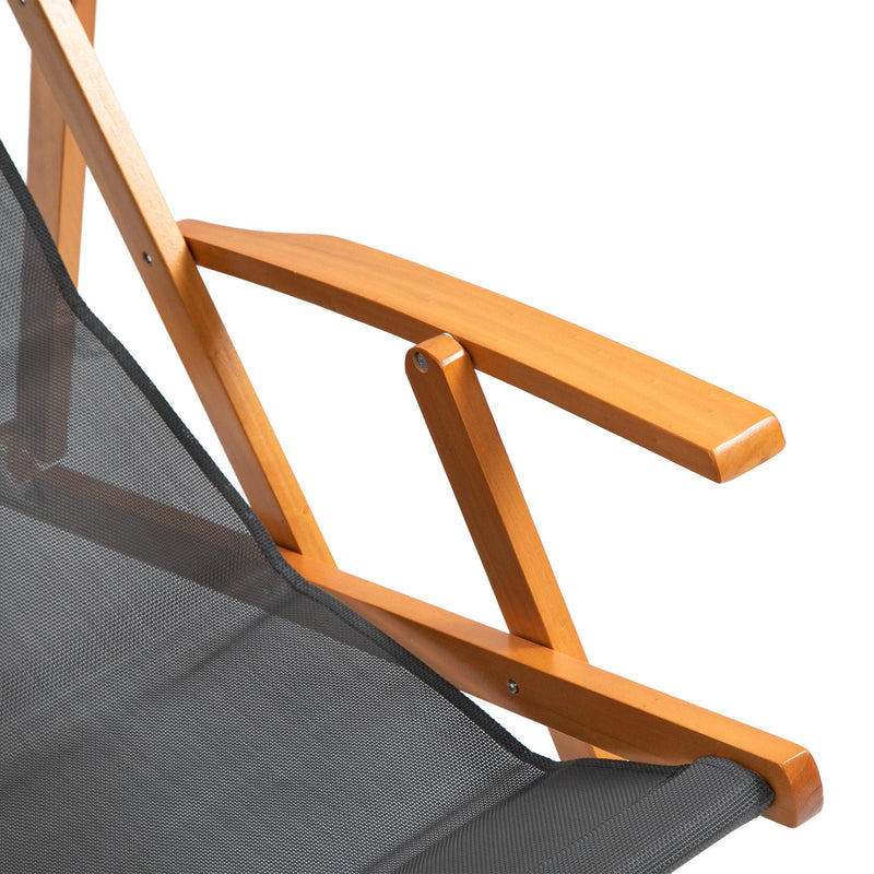 Set 2 Sedie a Sdraio da Giardino Pieghevoli in Legno e Tessuto a Rete Grigio